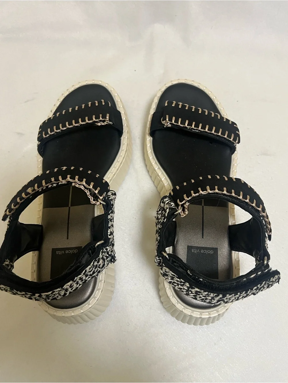 Dolce Vita Black and Cream Platform Strap Sandals